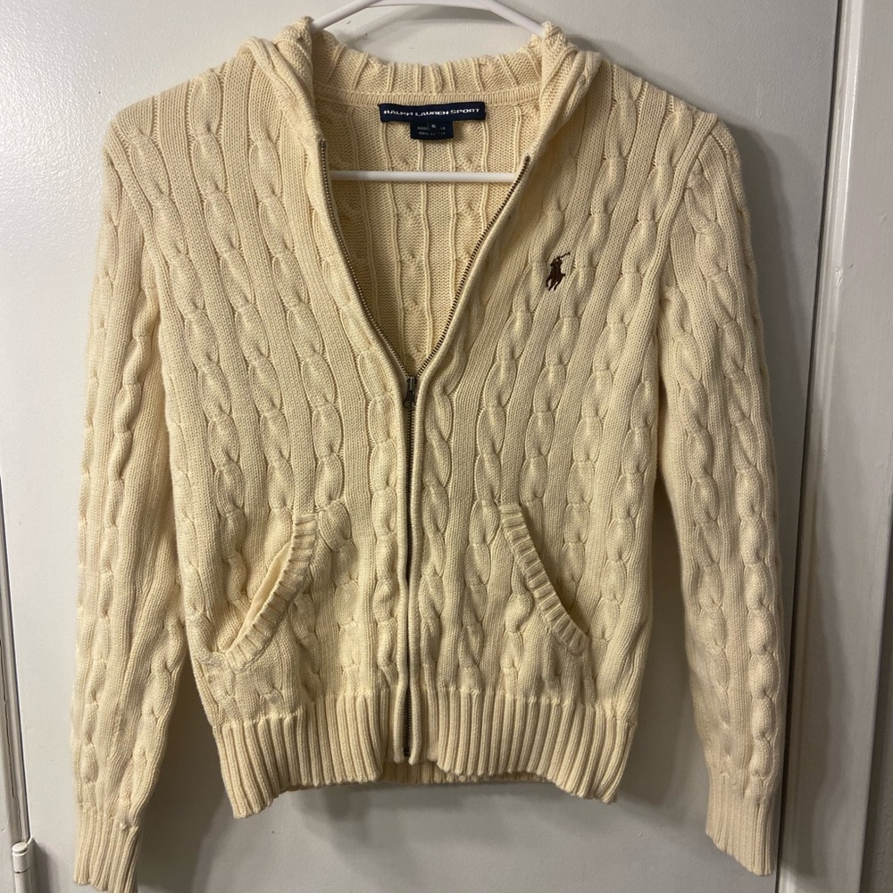 Ralph Lauren Cream Cable Knit Zip-Up Sweater
